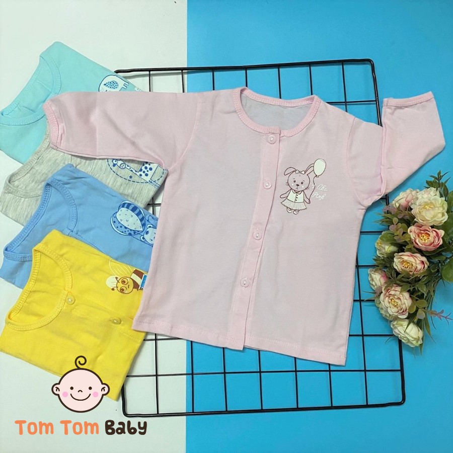 COMBO 5 áo sơ sinh cotton Thái Hà Thịnh | Mẫu Tay Dài Màu Cài Nút Giữa | Size 1-5 cho bé sơ sinh -12kg | quần áo trẻ em