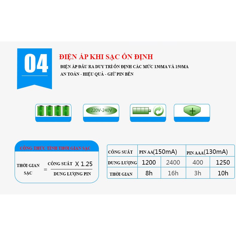 Sạc pin AA, AAA 8 cổng Double Pow DP - B108 + Kèm 8 viên pin sạc lại (AA 1200mah AAA 1200mah ) cùng hãng tùy chọn