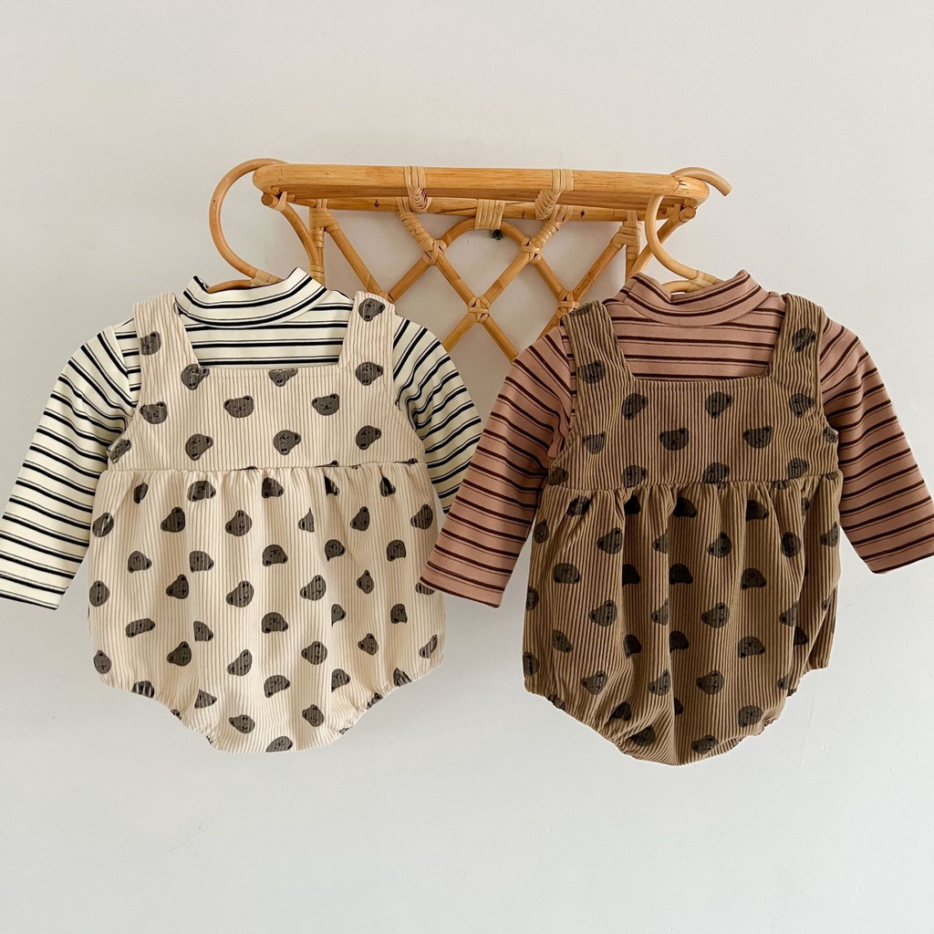 Bộ Áo Liền Quần Bằng Cotton In Họa Tiết Chú Gấu Dễ Thương Cho Bé Sơ Sinh 2339