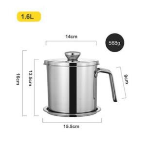 Lọc Dầu Ăn, Ca Lọc Dầu Ăn 1.5L Inox 304 Lọc Bỏ Cặn Dầu Ăn Có Khay Lọc Hiệu Quả, Bình Đựng Dầu Thừa Tiện Dụng