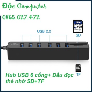 Hub usb Bộ chia cổng usb 6 cổng + đầu đọc thẻ nhớ SD + TF chất lượng cao