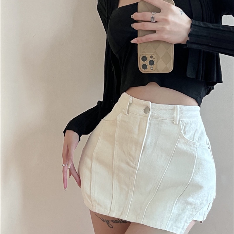 Chân Váy Denim Lưng Cao Thời Trang Dành Cho Nữ