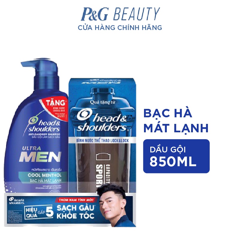 [Mã FMCGMALL -8% đơn 250K] Dầu gội H&amp;S Men Bạc Hà mát lạnh 850ml + Quà Tặng Bình Nước