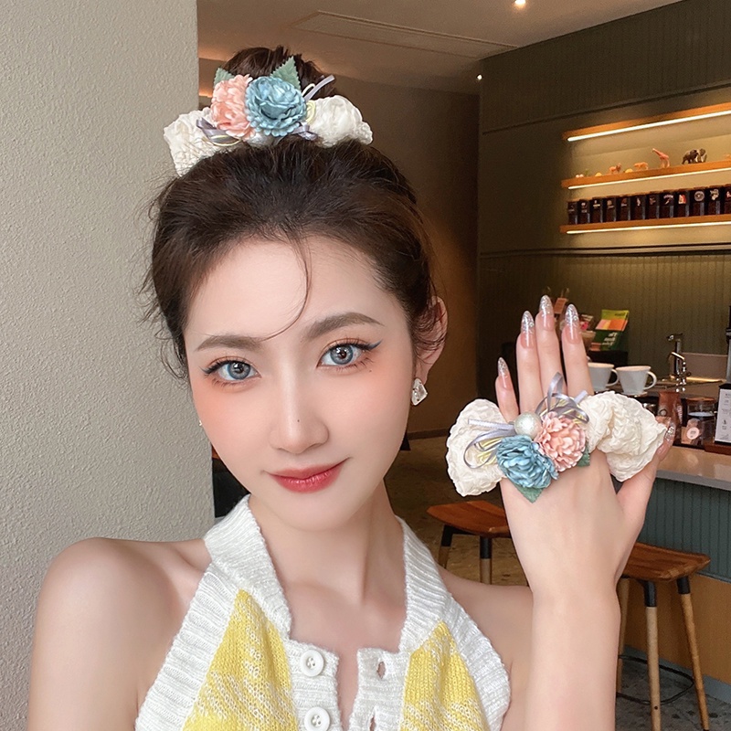 Dây Cột Tóc Cao Su Co Giãn In Họa Tiết Hoa Phong Cách Hàn Quốc Cổ Điển Thời Trang Cho Nữ