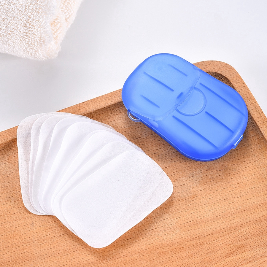 [Hàng mới về] Hộp 20 xà phòng giấy màu trắng dùng một lần mini nhiều màu sắc tùy chọn tiện lợi dành cho đi du lịch