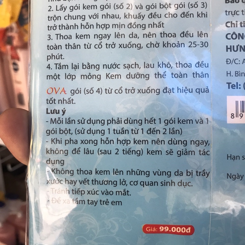 kem &amp; Bột Tắm Trắng OVA 180g