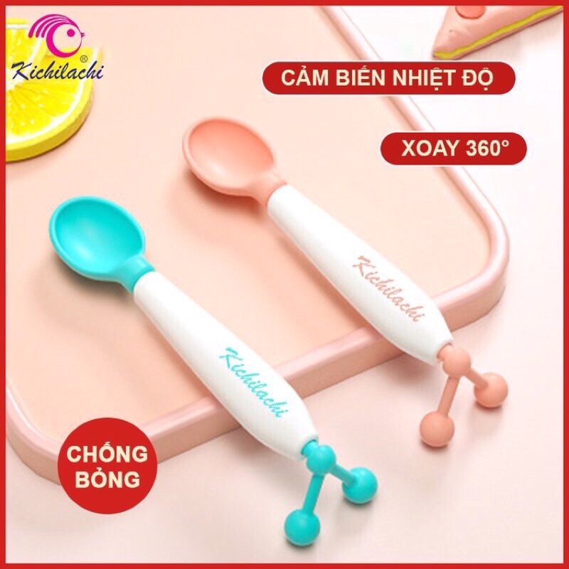 Muỗng thìa chống đỗ, báo nóng Kichi xoay 360 độ 2 chức năng thông minh cho bé