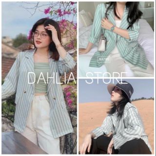 Áo vest nữ - áo blazer dáng vest kẻ xanh bạc hà form đứng