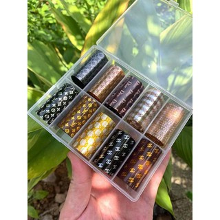 Set 10 mẫu foil dán móng logo các thương hiệu nổi tiếng 4*60cm (hộp lớn) ....