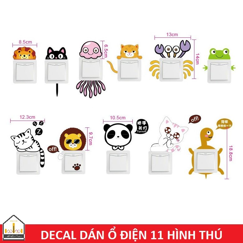 Decal dán tường công tắc đèn 11 HÌNH THÚ