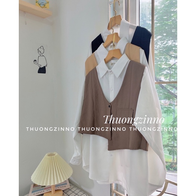 Set đồ Jenie gồm áo sơ mi kèm gile Set gile sang chảnh phong cách Hàn Quốc