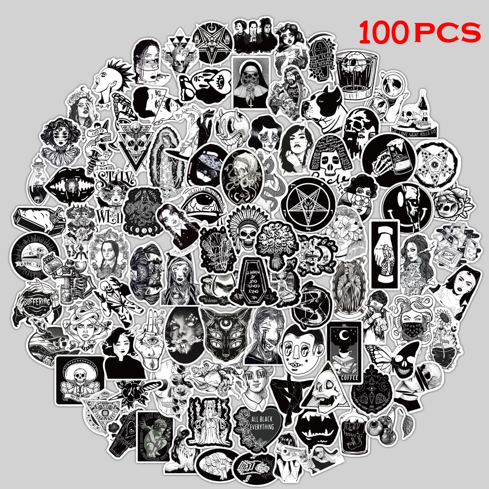 100 Miếng dán nhiều kiểu dáng màu trắng đen dùng trang trí