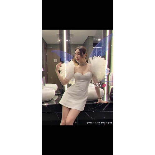 Đầm body nữ tay lưới phồng dự tiệc thiết kế độc lạ gợi cảm