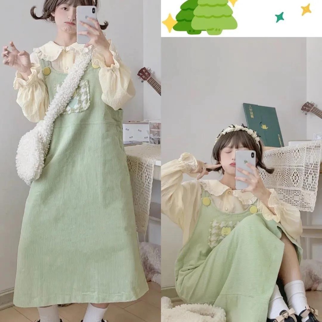Set Áo Sơ Mi Và Đầm Yếm Xinh Xắn Dành Cho Nữ