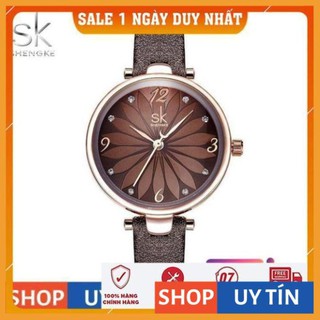 - Đồng hồ nữ ShengKe hàng chính hãng dây da mặt bông hoa