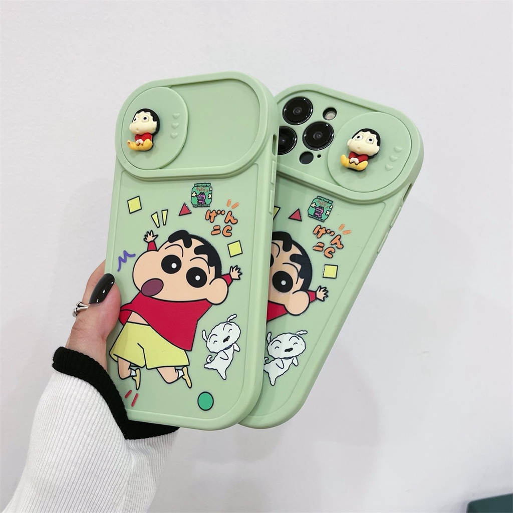 Ốp Điện Thoại Có Nắp Trượt Bảo Vệ Camera In Hình Cậu Bé Bút Chì Shin-Chan Cho iphone 11 12 13 pro max i11 i13 XR