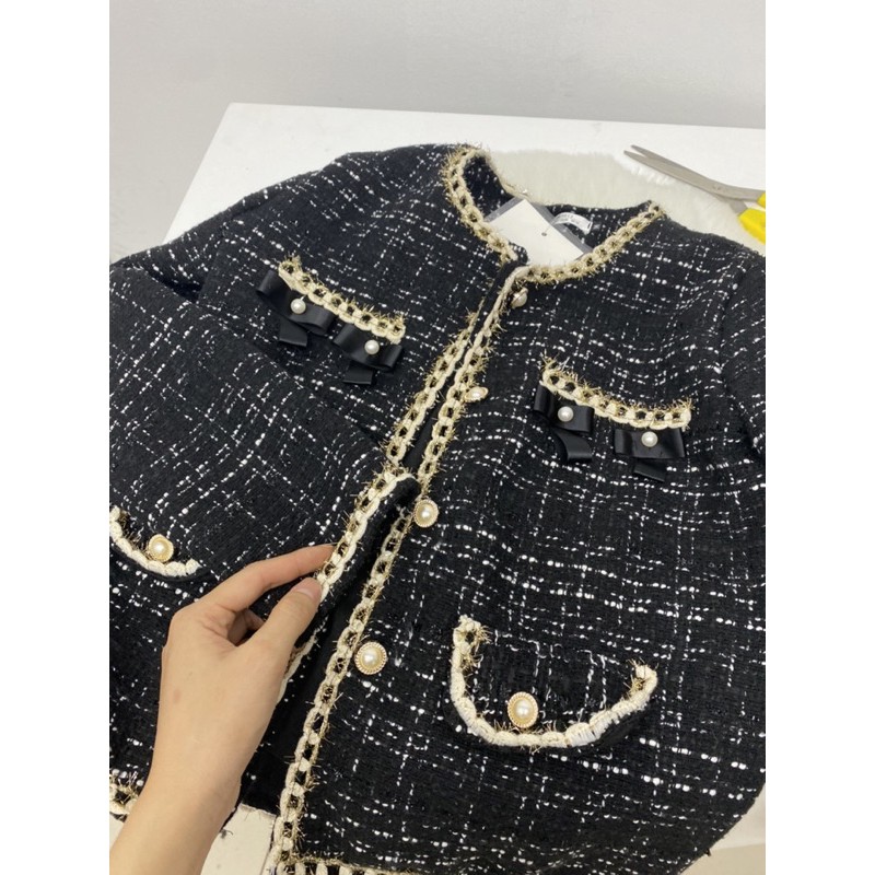 💕Áo khoác dạ tweed, Hoạ tiết nơ túi sang chảnh phong cách Hàn Quốc. Áo khoá dạ phong cách Hàn Quốc | BigBuy360 - bigbuy360.vn