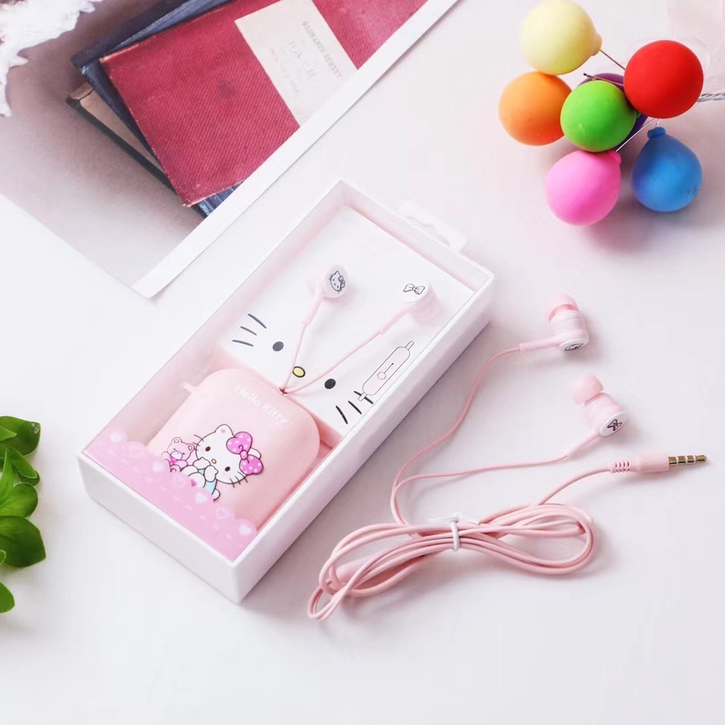 Dễ thương Hello Kitty Tai nghe Phim Hoạt Hình Cô Gái Tai nghe màu hồng EarPods đáng yêu có dây earphon với microphone