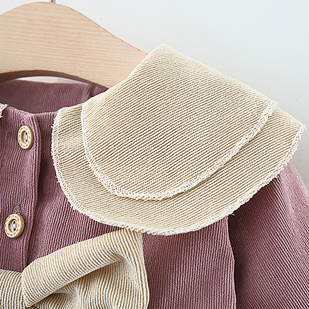 BEAR LEADER Đầm Tay Dài Màu Trơn Đính Nơ To Thời Trang Mùa Thu Xinh Xắn Cho Bé Gái 0-24 Tháng Tuổi