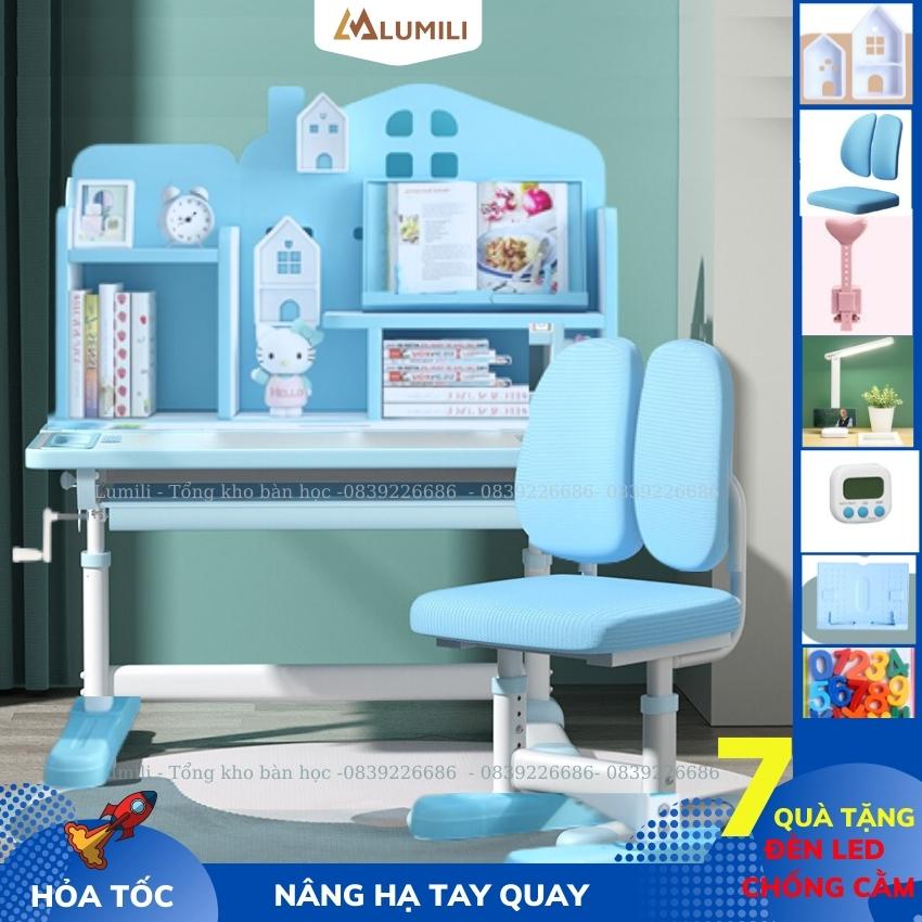 Bàn học thông minh chống gù chống cận có giá để sách Lumili R20 mới, nâng hạ tay quay size lớn bàn cho bé mẫu mới 2022