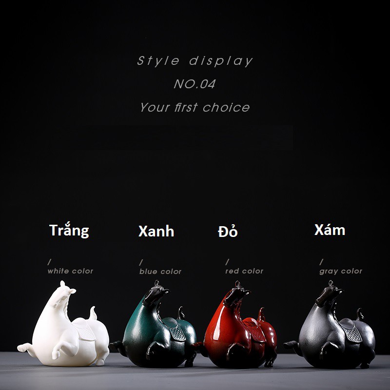 Tượng ngựa Pony bằng gốm sứ cao cấp, tượng gốm trang trí phòng khách, bàn làm việc, tượng phong thủy