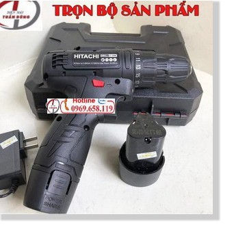 Máy khoan pin HITACHI 12V, Bắn Vít, Vặn vít - Khoan cầm tay 2 cấp tốc độ, 100% đồng, Siêu bền, Có Đèn