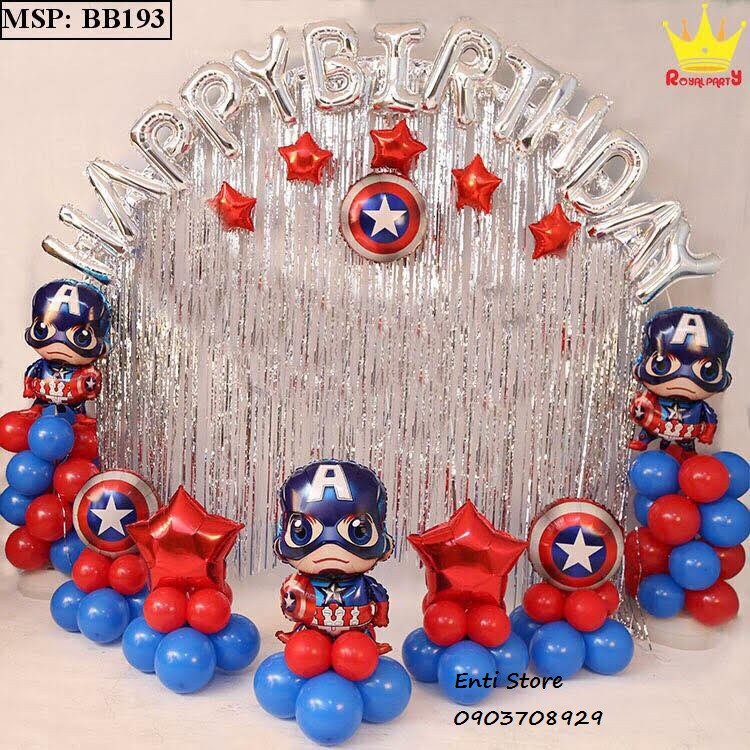 Set bóng sinh nhật bé trai chủ đề Siêu anh hùng kèm rèm HNT011