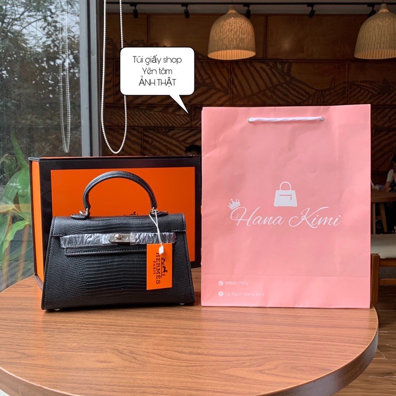 Túi Kelly dáng thấp size 22 vân da kì nhông