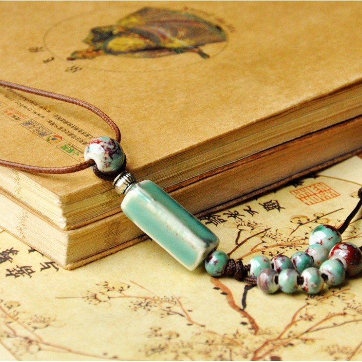 Vòng cổ dây truyền gốm hình trụ độc đáo VGOM57