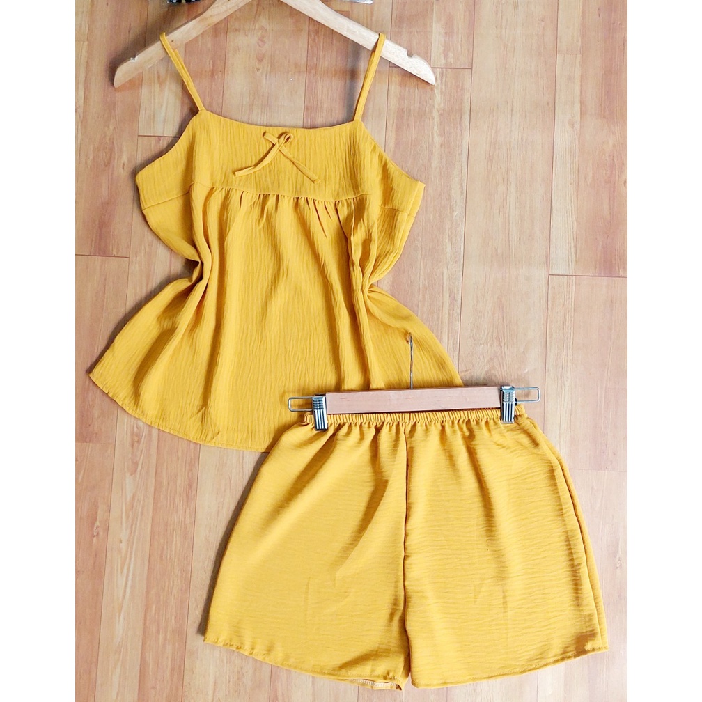Set đồ nữ đũi, bộ đồ nữ hè áo 2 dây quần đùi chất đũi dễ thương