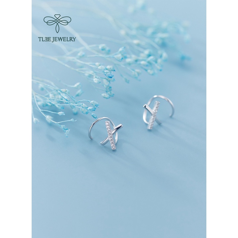 Khuyên tai bạc nữ TLEE xoắn chữ x nạm đá cao cấp TleeJewelry B0216