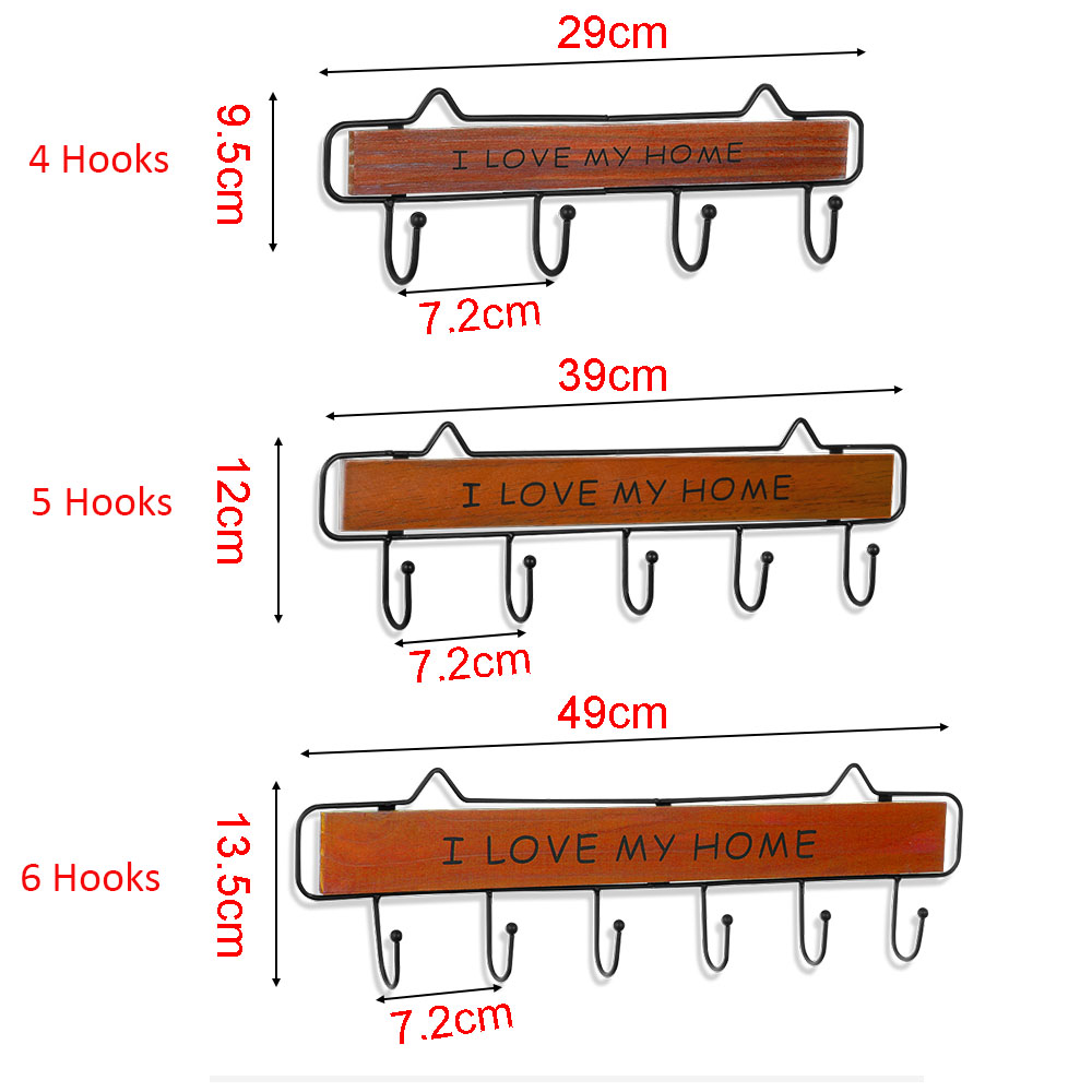 Giá Đỡ Treo Quần Áo 4 / 5 / 6 Móc Bằng Gỗ Gắn Tường Tiện Dụng