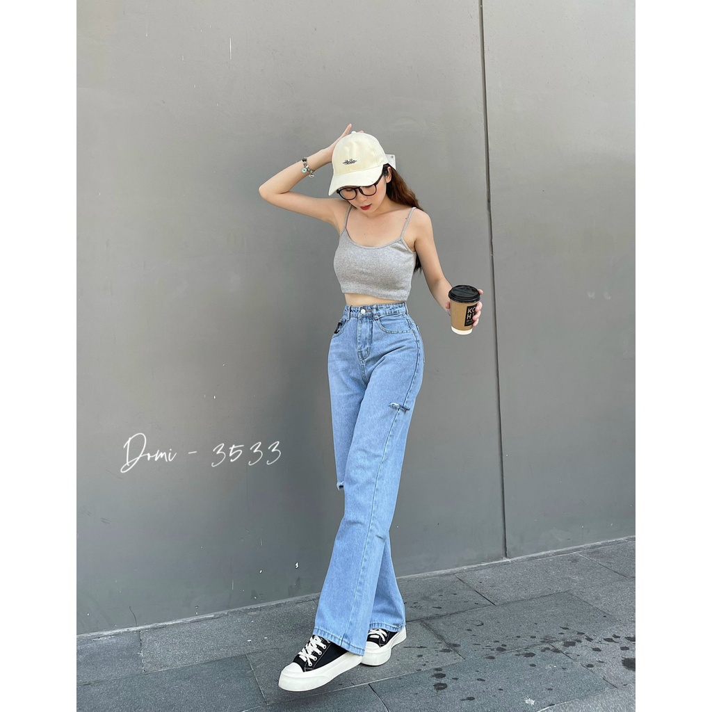 Quần Jean Rách Gối Nữ MunMunStore Quần Suông Bò Phom Rộng Chất Jean Cao Cấp 154