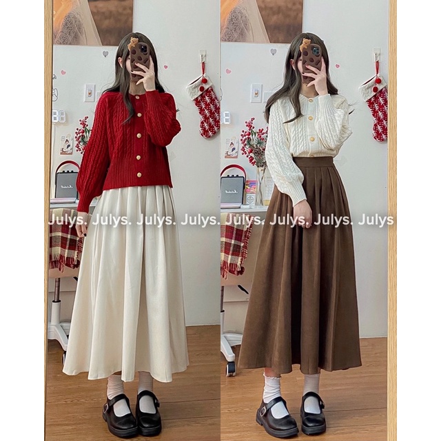 Chân váy xếp li dáng dài vintage mã 22001 (ảnh thật shop chụp kèm video)