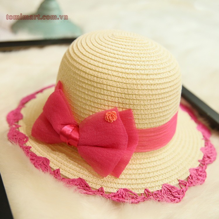 Mũ vành rộng đính nơ cho bé