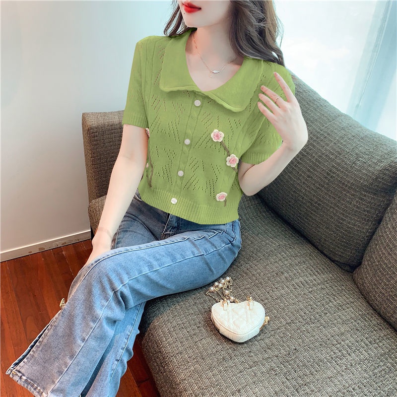 Áo polo Dệt Kim Tay Ngắn Dáng Rộng Thời Trang Mùa Hè Cho Nữ