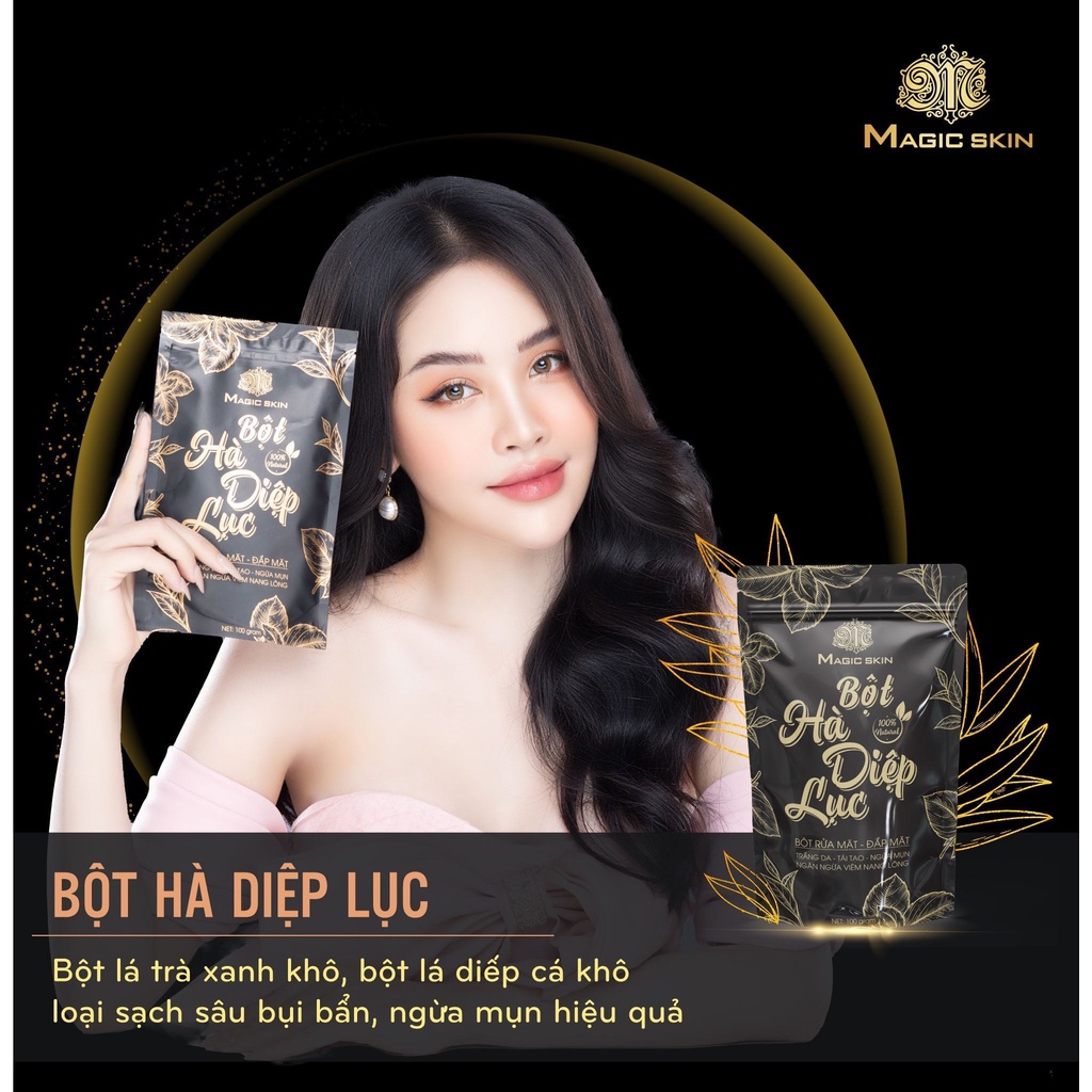 Bột Hà Diệp Lục Magic Skin Bột Đắp Mặt, Rửa Mặt Ngừa Mụn Sáng Da 100g Chính Hãng