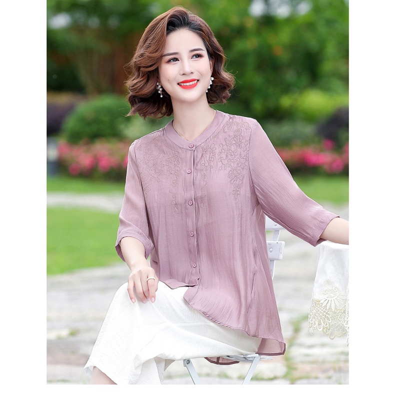 ÁO SƠ MI TRUNG NIÊN CAO CẤP sơ mi đũi thêu 2 màu