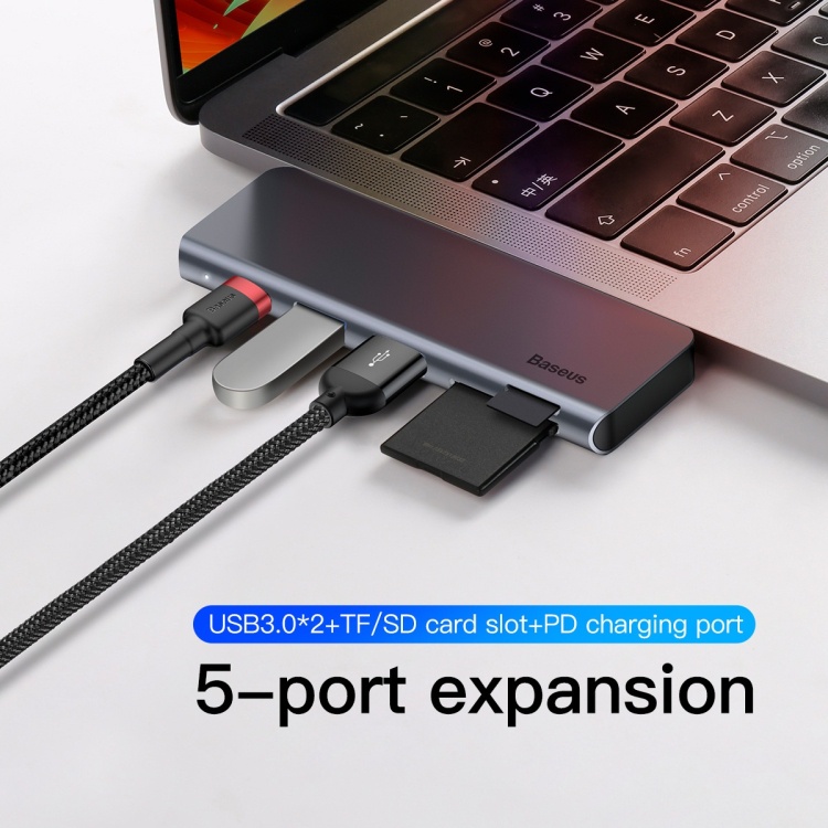 Bộ Đầu Hub chuyển đổi cao cấp 5 trong 1 thương hiệu Baseus - Mã: CAHUB-K0G