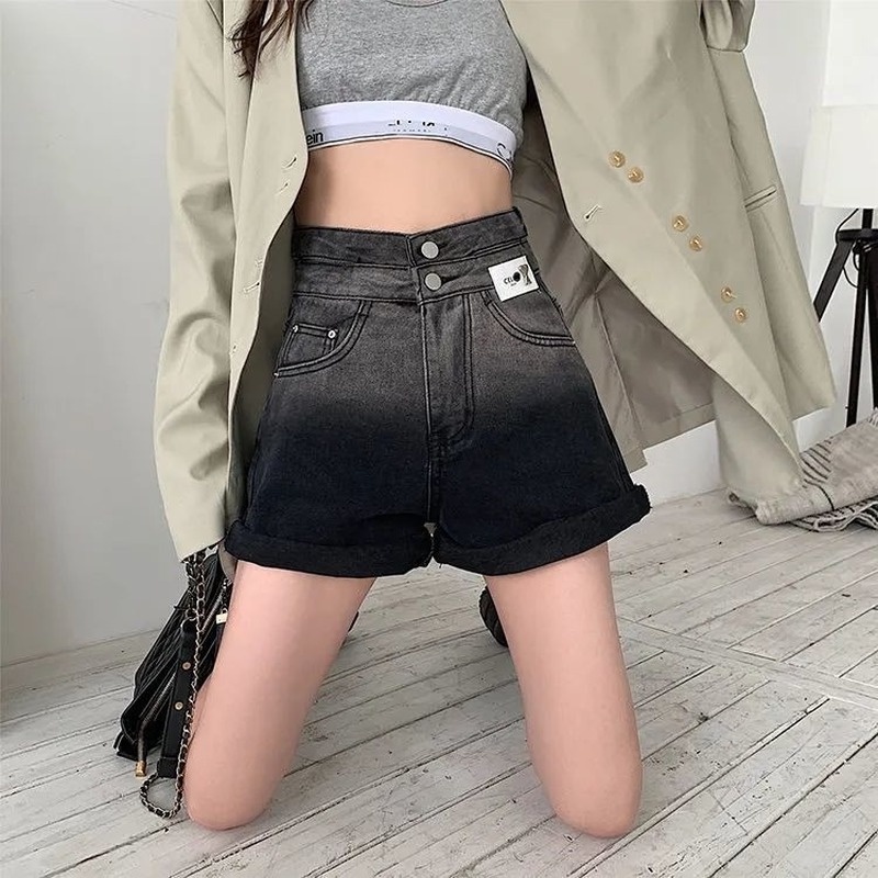 Quần Short Jeans Lưng Cao Ống Rộng Phong Cách Retro Mỹ Thời Trang Cho Nữ