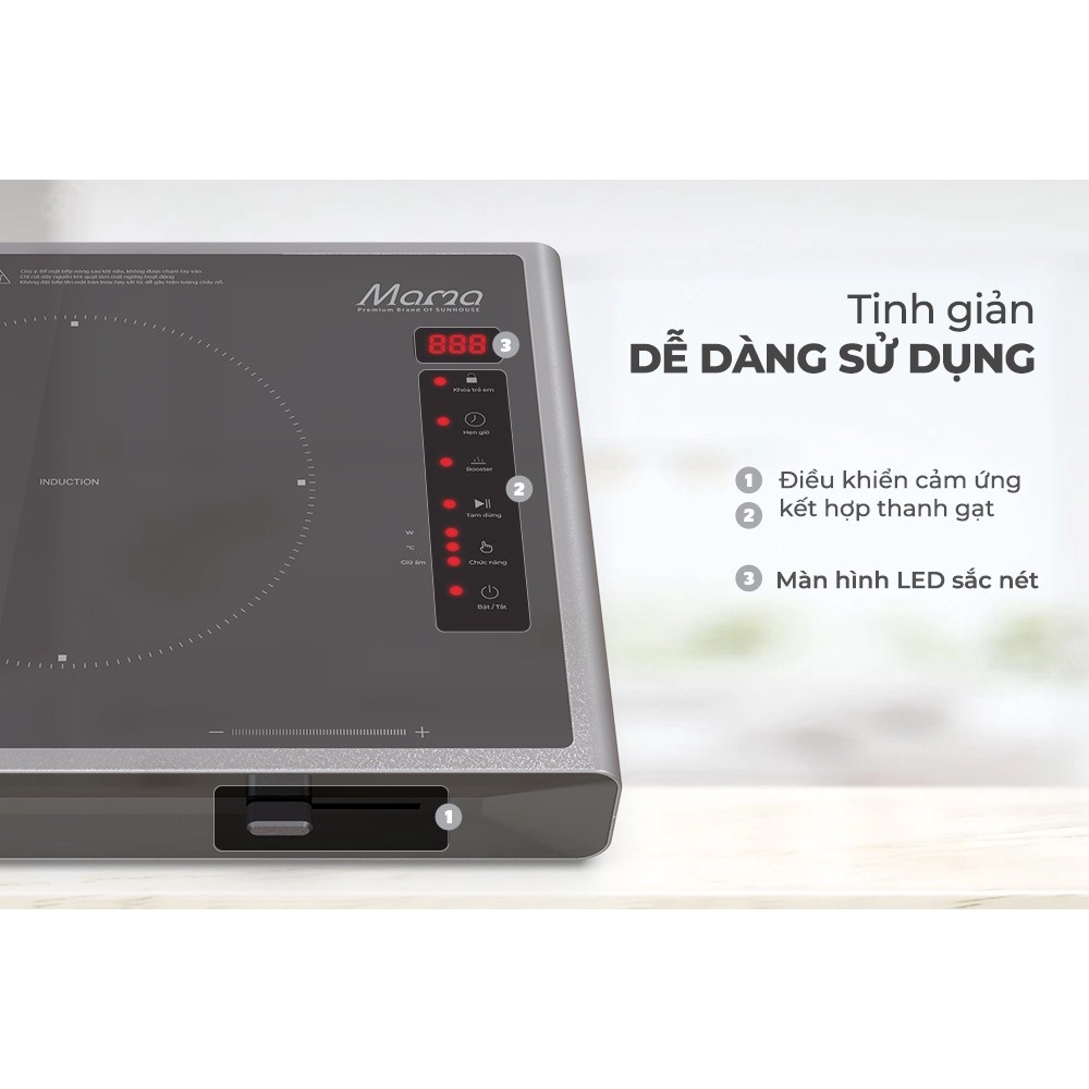 Bếp từ đơn cảm ứng Sunhouse Mama SHD6880, Công suất 2200W, Mặt kính Ceramic, Bảng điều khiểm cảm ứng, Bảo hành 24 tháng