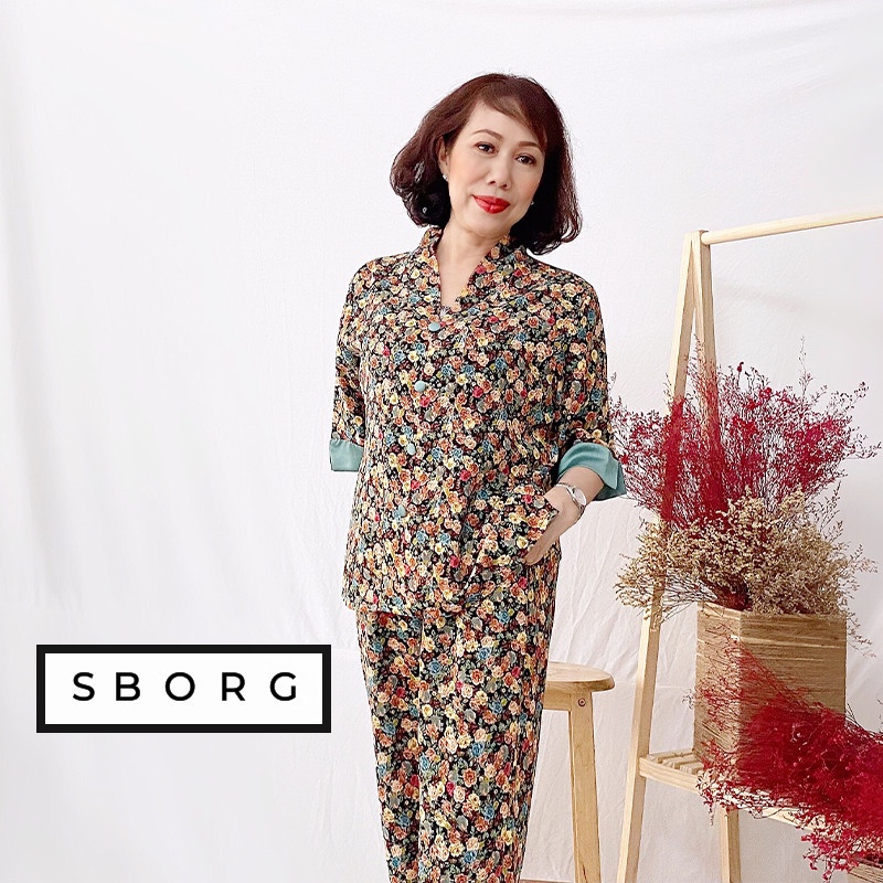 Bộ mặc nhà trung niên SBORG pijama nữ lụa hongkong cao cấp cổ chui tay lửng có túi bigsize từ 50-85kg quà tặng mẹ | BigBuy360 - bigbuy360.vn