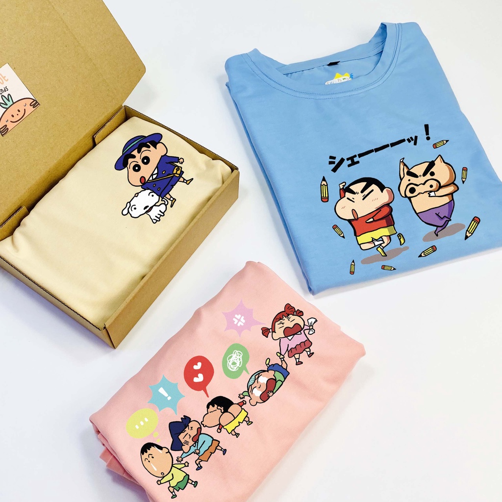 Áo thun unisex hoạt hình SHIN BÚT CHÌ vải cotton oversize tay lỡ form rộng