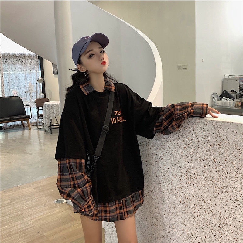 Áo Thun Nữ Dài Tay Giả Hai Lớp Thời Trang Hàn Quốc Mới