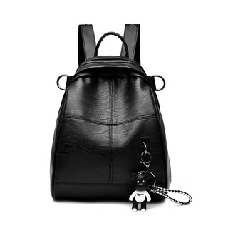 Balo da nữ mềm Black thời trang, tặng móc khóa