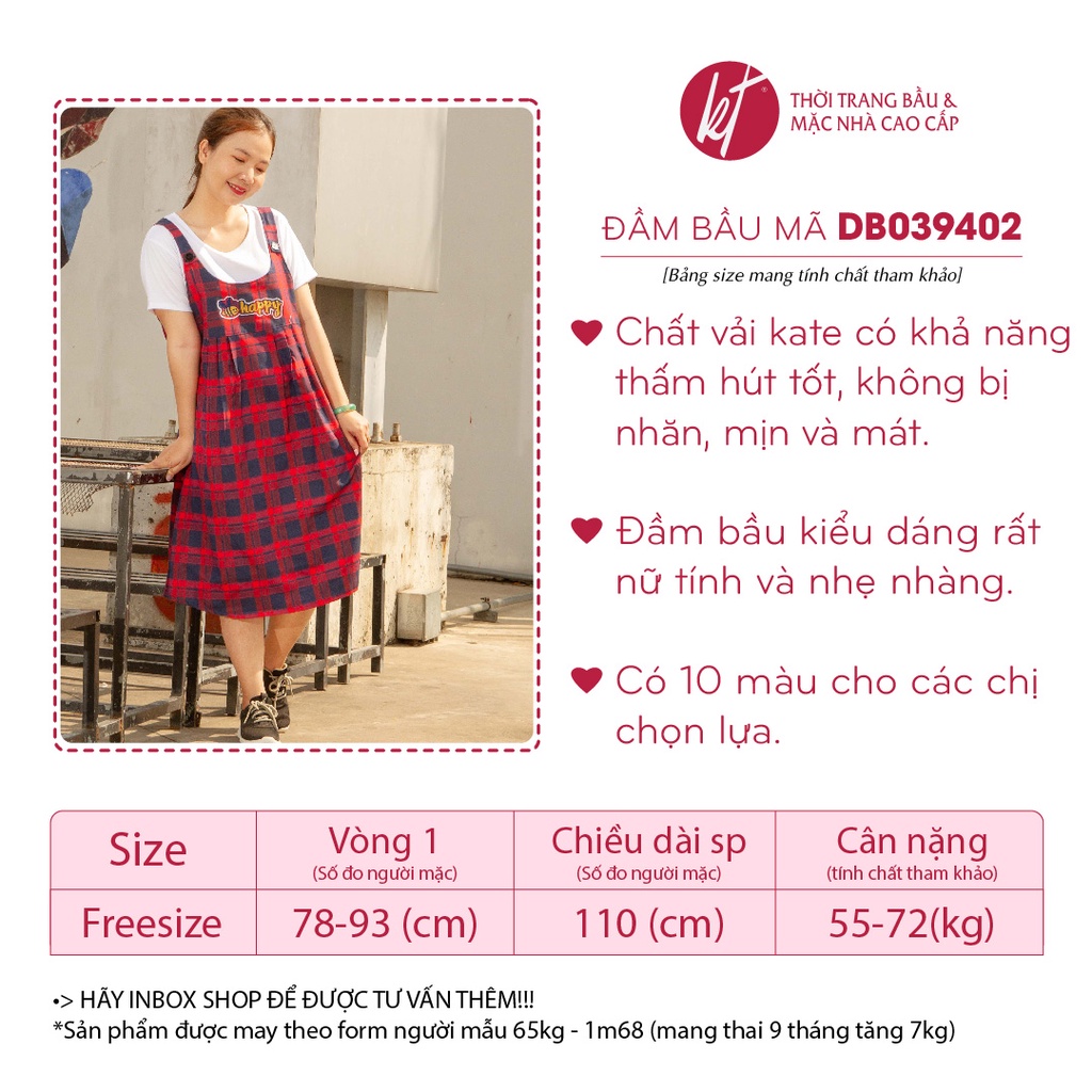 Đầm bầu công sở thiết kế dáng dài kate caro hình thêu ong happy đẹp | DB039402 | Freesize <72kg | shop đồ bầu DOMACNHAKT