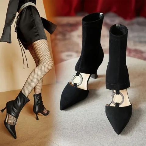 Bốt Cao Gót 7cm Mũi Nhọn Đính Đá Xinh Xắn Theo Phong Cách Mùa Hè Dành Cho Nữ