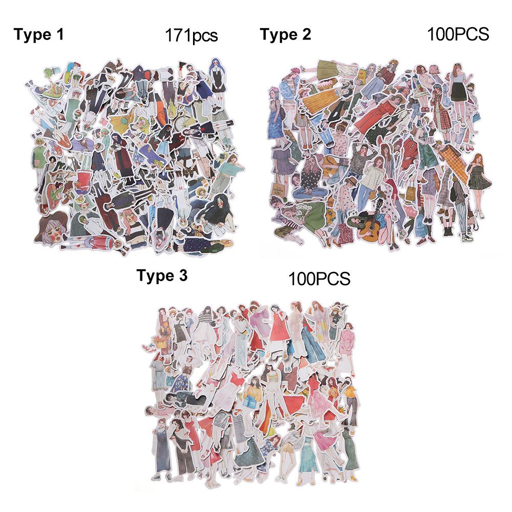 Bộ 100/171 miếng dán trang trí sổ tay hình cô gái hoạt hình DIY xinh xắn