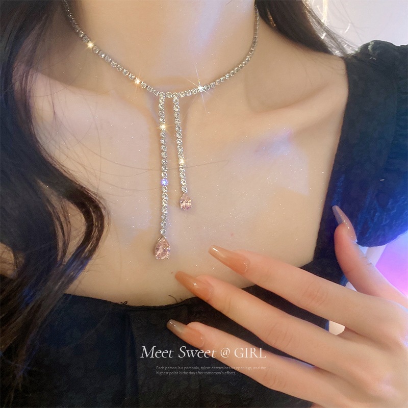 Vòng cổ Kim Cương Bạc Tua Rua Thời Trang Cho Nữ