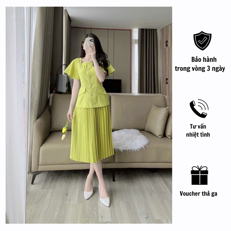 Sét áo , chân váy dập ly dáng công sở thanh lịch